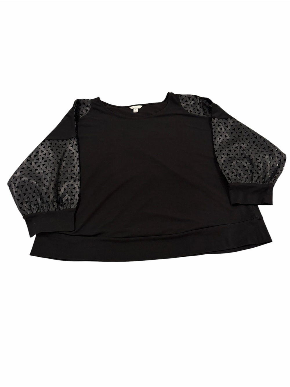 C Est 1946 Black Oversized Faux Leather Sleeve Top Womens Size Large